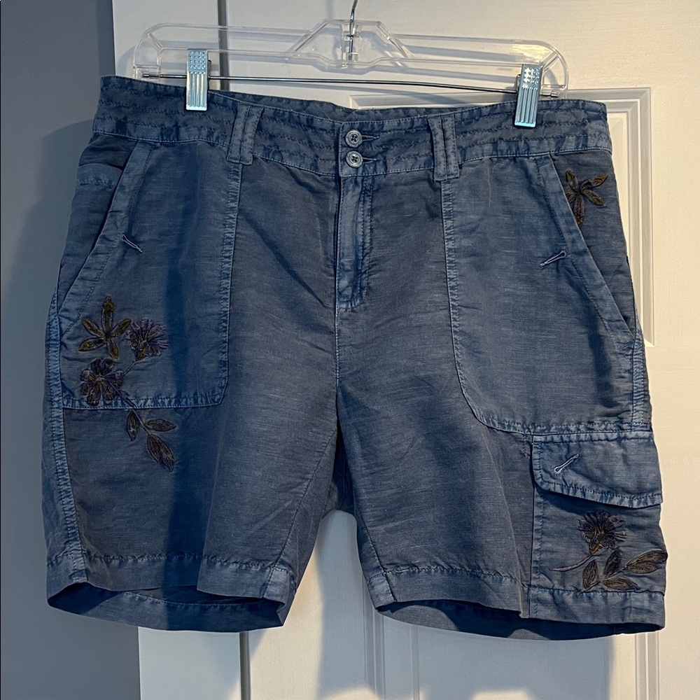 Sundance Blue Women's Cargo Shorts with Floral Embroidery